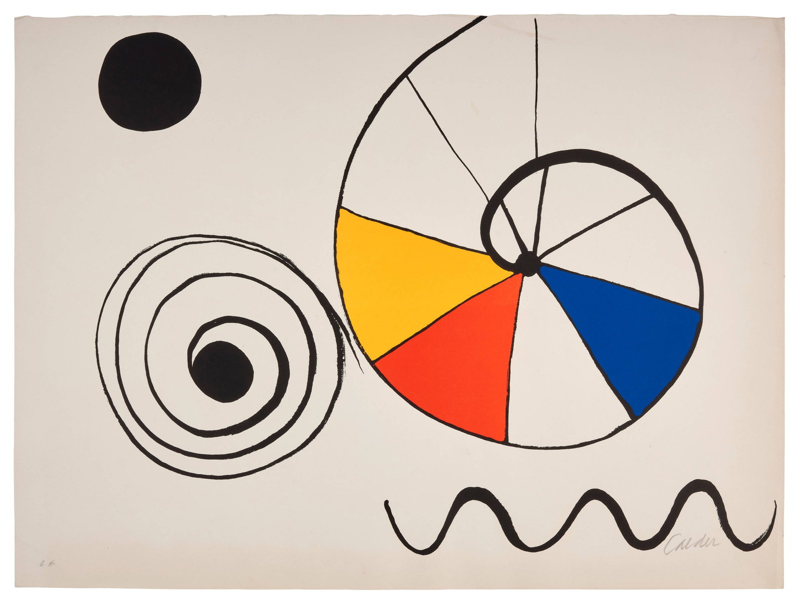 Alexander CALDER: Alexander CALDER Spirale en trois couleurs - 1960 Lithographie en couleurs Epreuve d'artiste signée 58 cm x 78 cm Lithograph in colors; signed artist's proof 22.8 x 30.7 in. Alexander CALDER