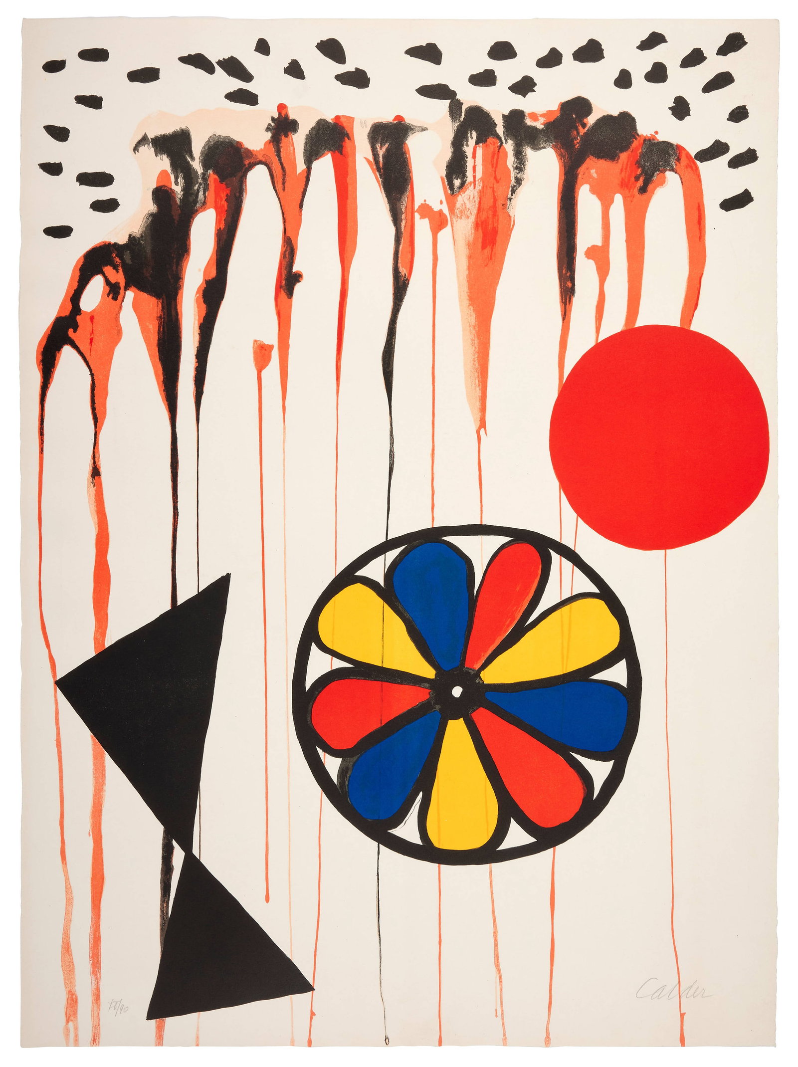 Alexander CALDER: Alexander CALDER La Mousson -1965 Lithographie en couleurs Signée et numérotée "78/90" 75,7 x 55,7 cm Éditions Maeght, Paris Lithograph in colors; signed and numbered 29