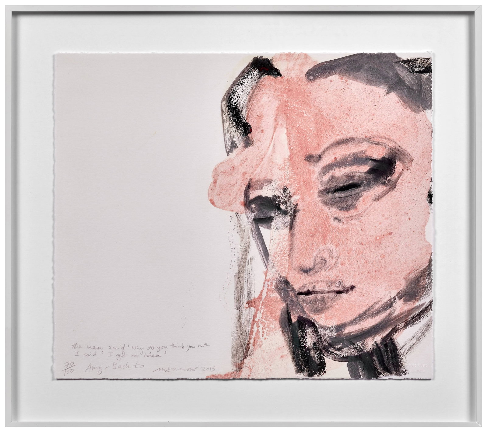 Marlene DUMAS: Marlene DUMAS (Née en 1953) Amy-Back To - 2015 Lithographie en couleurs Signée, datée, numérotée "70/160" et annotée "the man said 'why do you think you here,' I said '