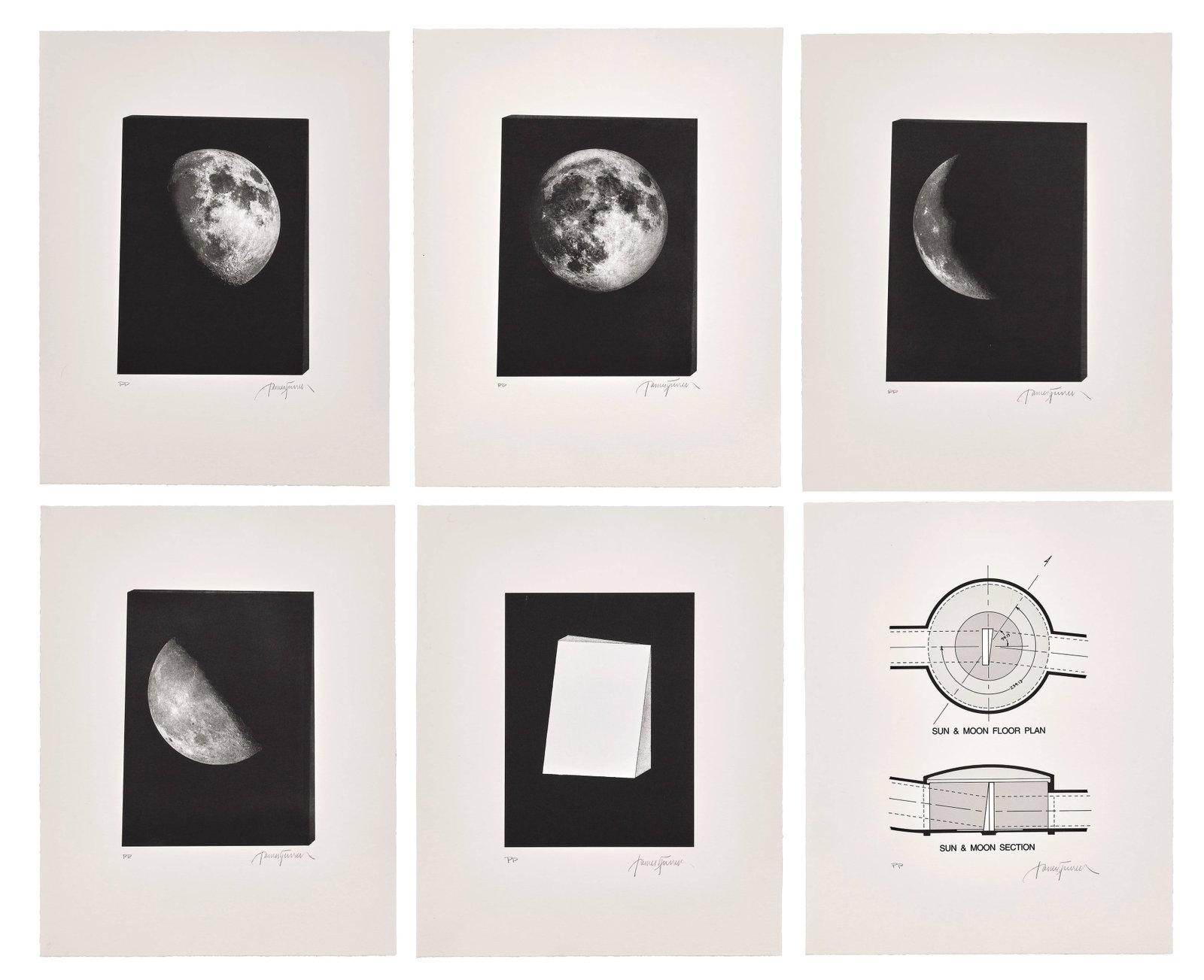 James TURRELL: James TURRELL Image Stone: Moon Side - 1999 Le set complet de 6 photogravures, lithographies et aquatintse contrecollées sur Vélin Chacune signée et justifiée "P.P" 47 x 38 cm