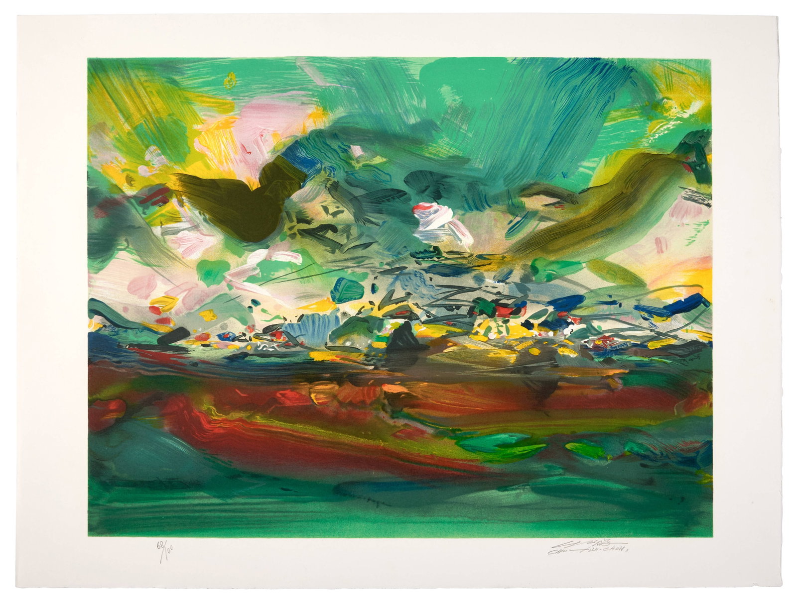 CHU TEH-CHUN: CHU TEH-CHUN Étincelante élégance - 2008 Lithographie en couleurs sur Vélin d'Arches Signée et numérotée "68/100" 59, 8 x 79, 8 cm Édition Jacques Boulan,