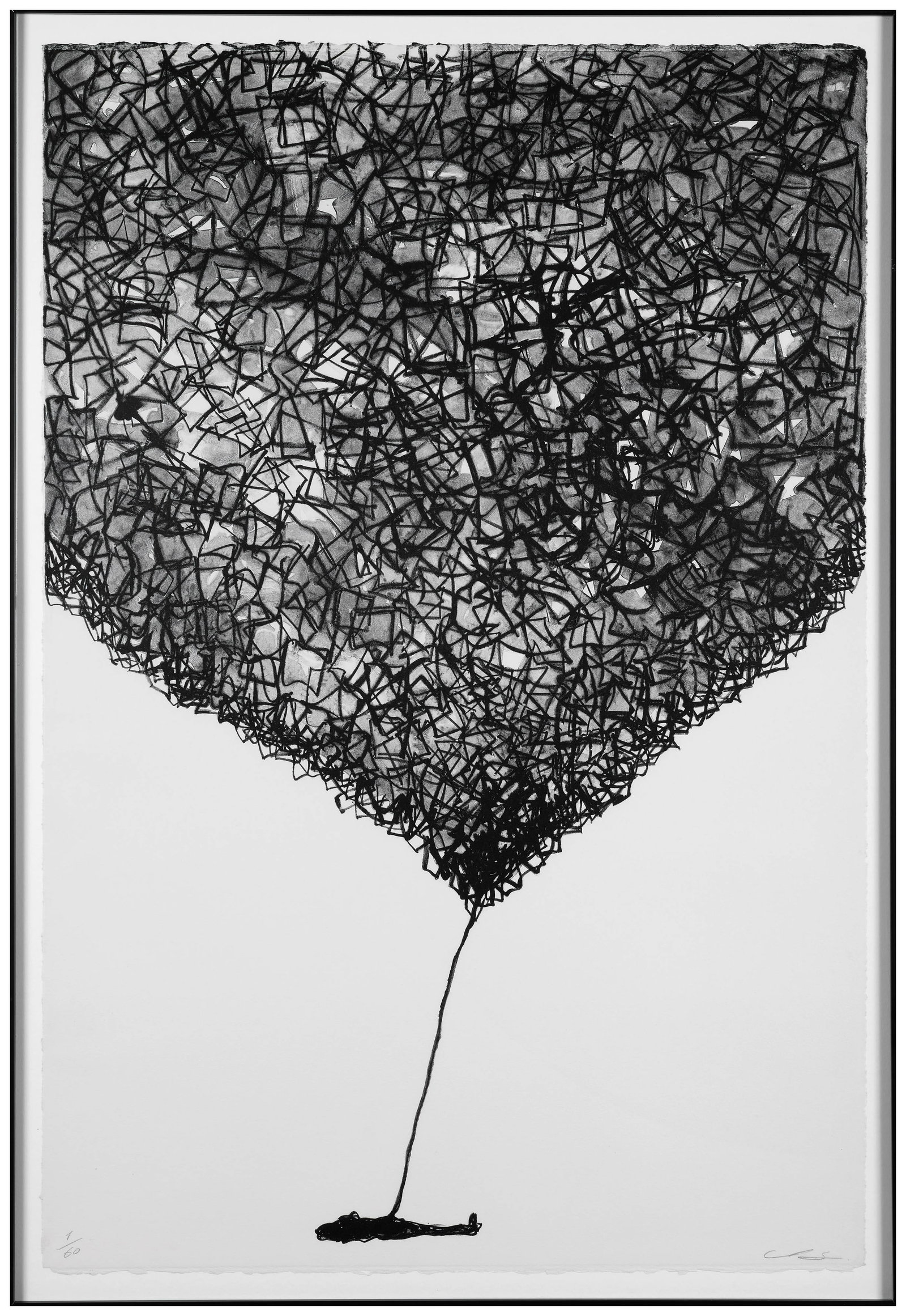 Chiharu SHIOTA: Chiharu SHIOTA (Née en 1972) No Title 1 - 2016 Lithographie en noir sur Vélin d'Arches Signée et numérotée "1/60" 100 x 67 cm - encadrée Édition Copenhagen Lithogr