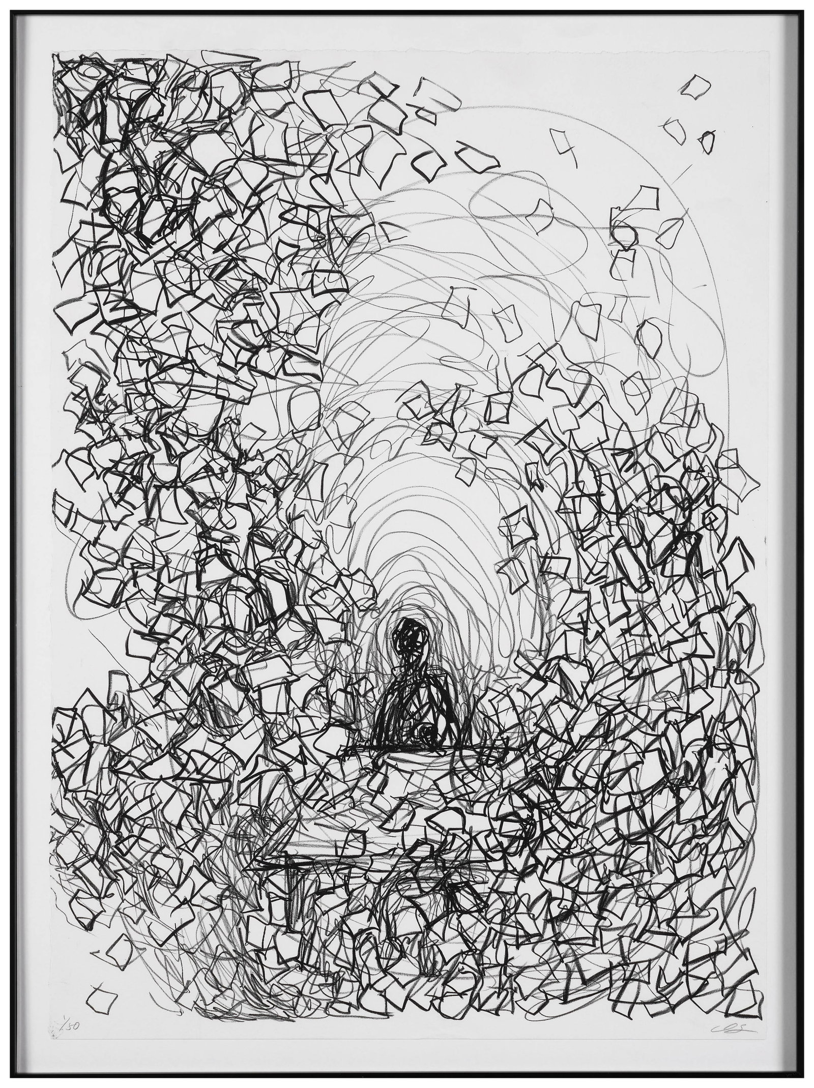 Chiharu SHIOTA: Chiharu SHIOTA (Née en 1972) No Title 4 - 2016 Lithographie en noir sur Vélin d'Arches Signée et numérotée "1/50" 69 x 50 cm - encadrée Édition Copenhagen Lithogra