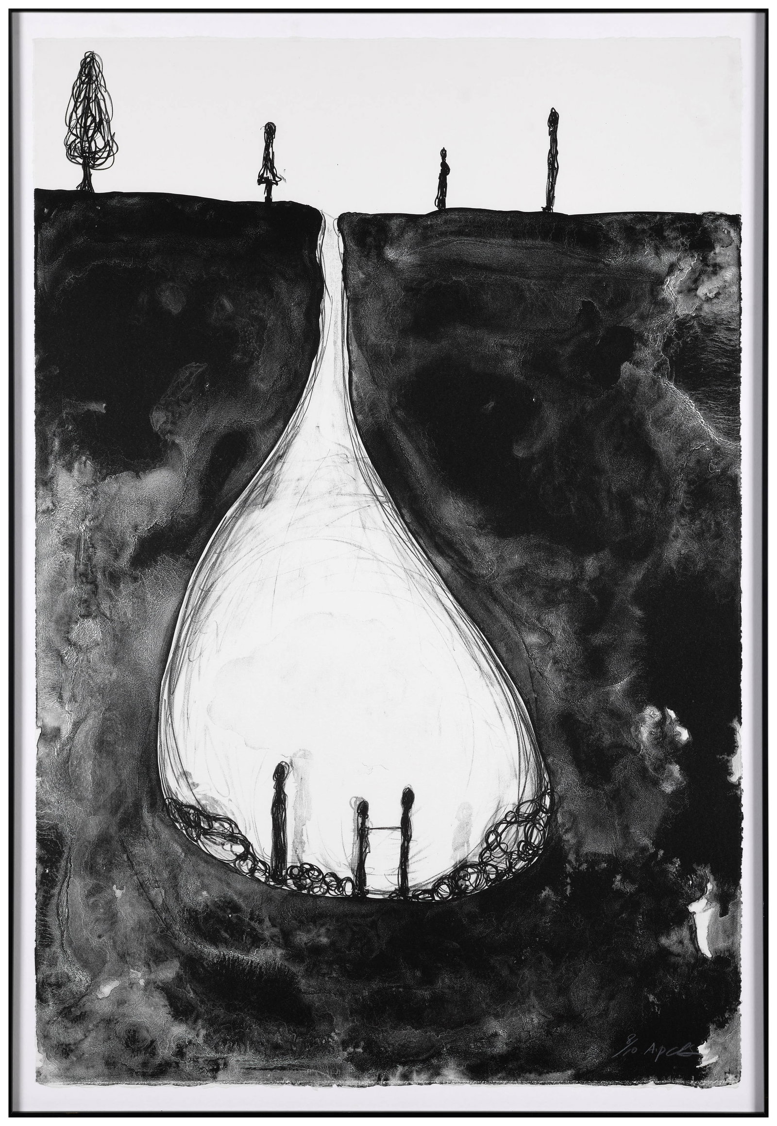 Chiharu SHIOTA: Chiharu SHIOTA (Née en 1972) No Title 5 - 2016 Lithographie en noir sur Vélin d'Arches Signée et justifiée "8/10 AP" 100 x 67 cm - encadrée Édition Copenhagen Lithograp