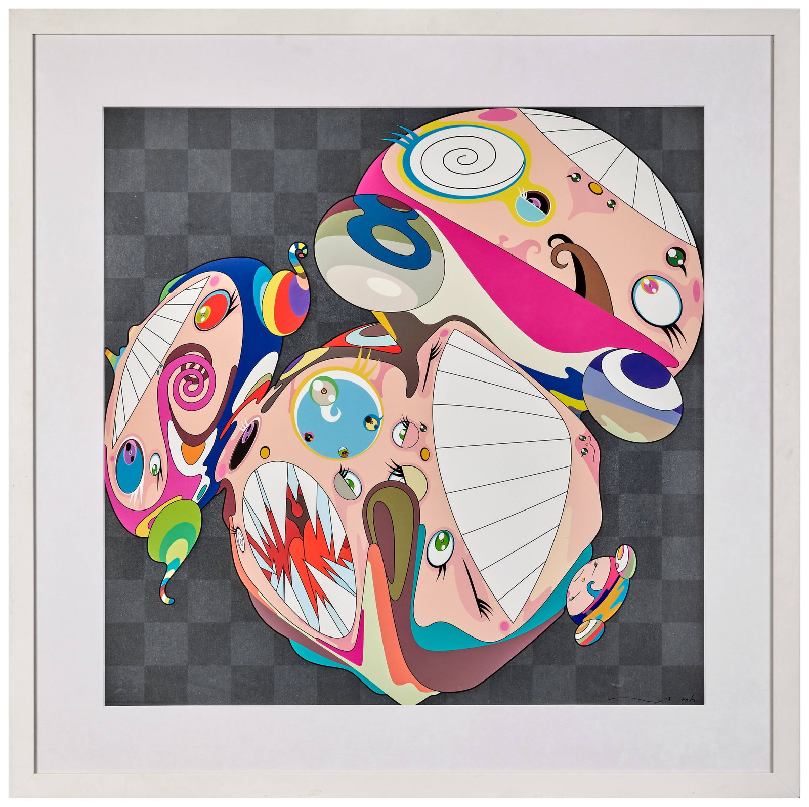 Takashi MURAKAMI: Takashi MURAKAMI Melting DOB E - 2001 Sérigraphie en couleurs Signée, datée et numérotée "179/300" 67 x 67 cm (à vue) - encadrée Screenprint in colors; signed, dated