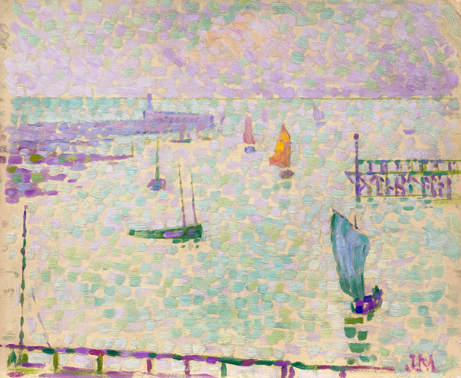 Jean METZINGER: Jean METZINGER Marine, (le port du Croisic) - 1905 Huile sur panneau Signé des initiales en bas à droite "J.M" 22 x 27 cm Provenance : Vente Paris, Hôtel Drouot, Michel Boscher, 21