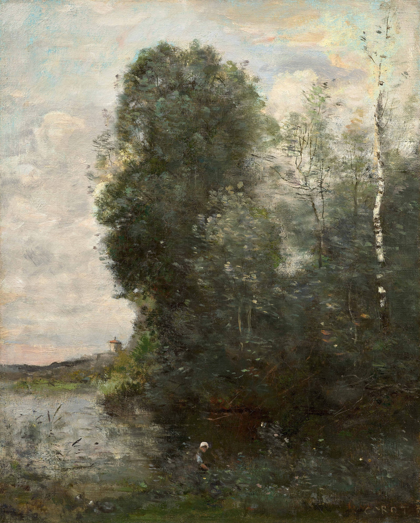Jean-Baptiste Camille COROT: Jean-Baptiste Camille COROT (1796 - 1875) La Pointe de l’Île de Saint-Ouen - circa 1865-1870 Huile sur toile Signée en bas à droite "COROT" 41 x 33.5 cm Provenance : Probablement