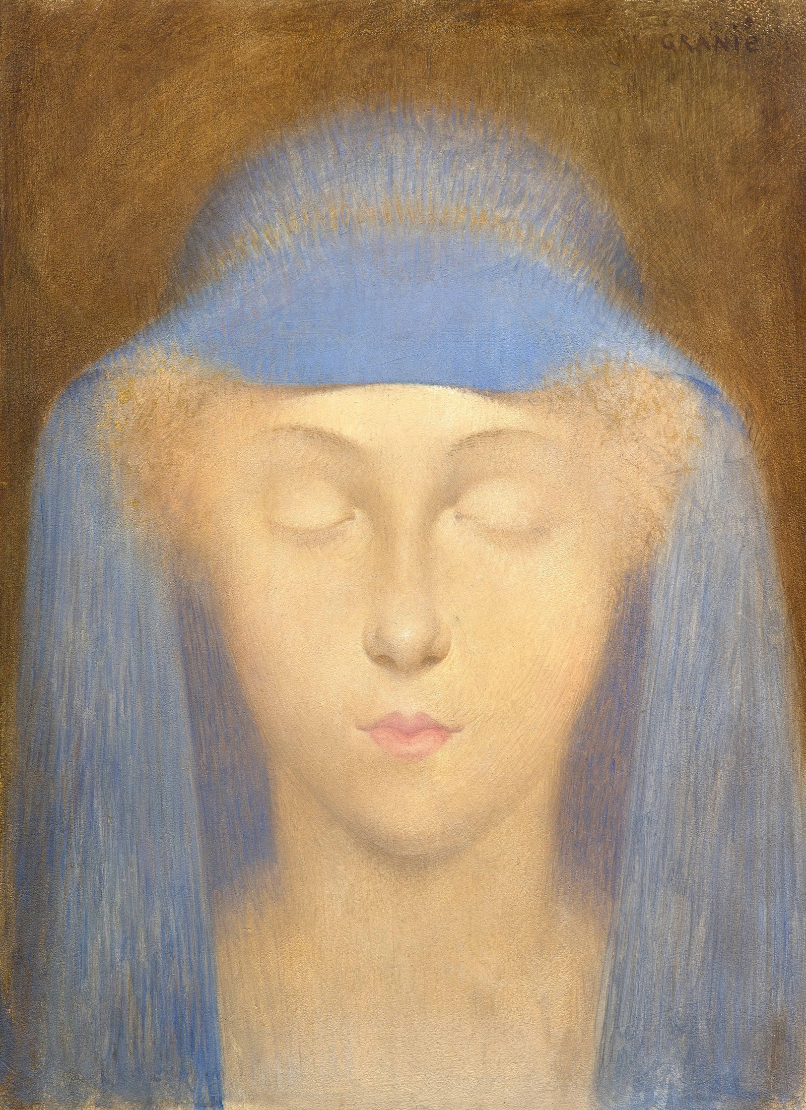 Joseph GRANIÉ: Joseph GRANIÉ (1861 - 1915) Méditation – circa 1892-1893 Huile et or sur panneau, une planche Signé en haut à droite «GRANIé» 20 x 15 cm Provenance : Galerie