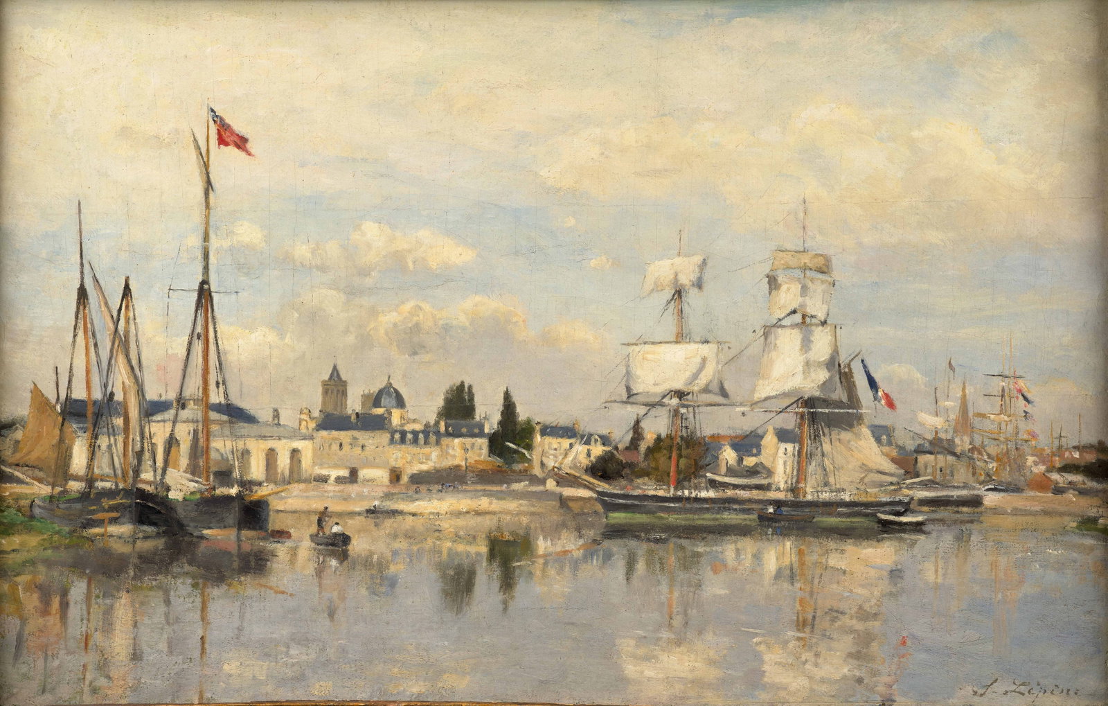 Stanislas LÉPINE: Stanislas LÉPINE (1835 - 1892) Voiliers dans le bassin de Saint-Pierre à Caen, rive droite – circa 1858-1859 Huile sur toile Signée en bas à droite "S. Lépine" 36 x