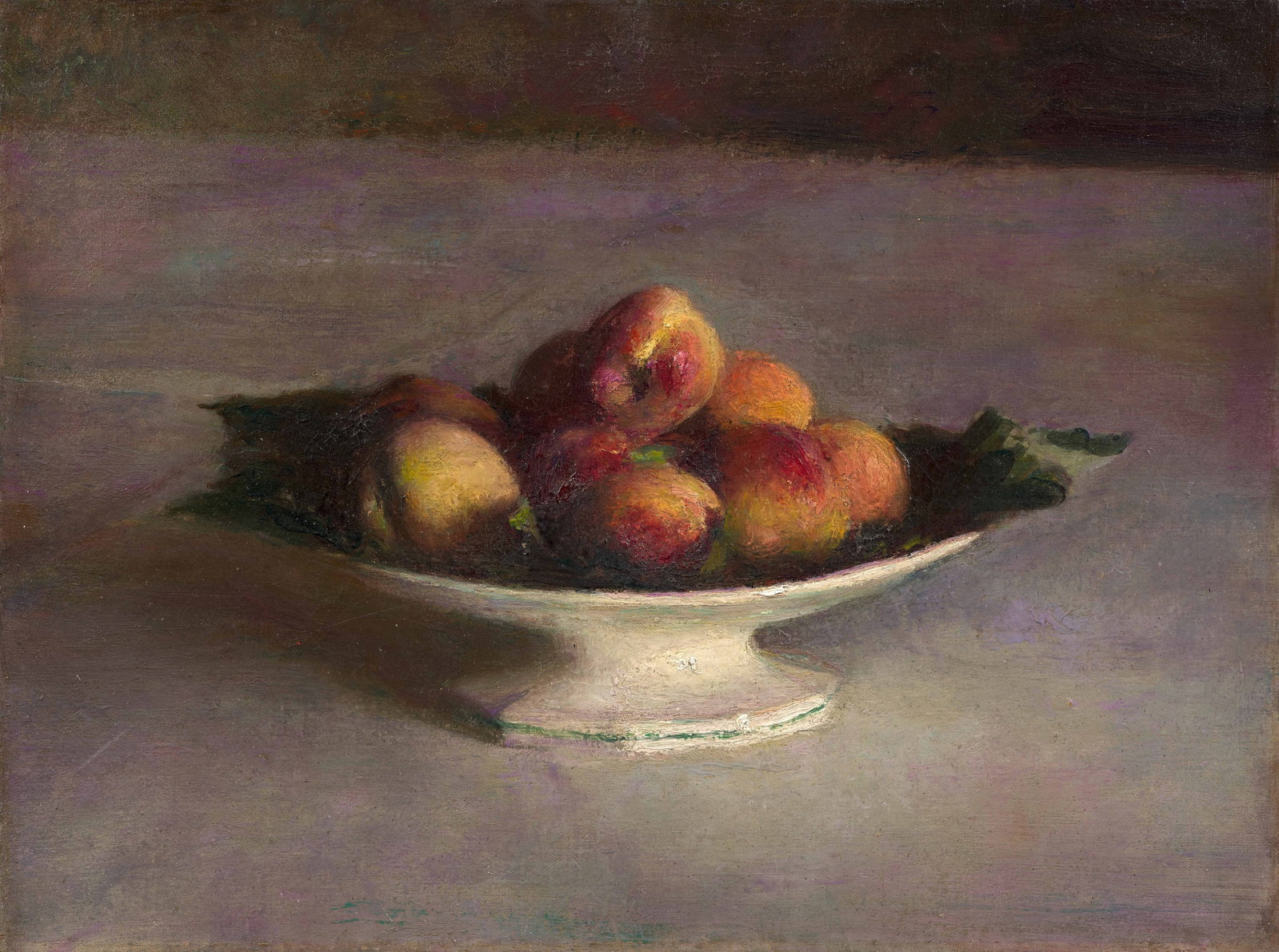 Pascal DAGNAN-BOUVERET: Pascal DAGNAN-BOUVERET (1852 - 1929) Nature morte aux pêches – 1884 Huile sur toile Signée et datée en haut à gauche sur la tranche "PAJ. Dagnan - B. 1884" 29.5 x 39.5 cm