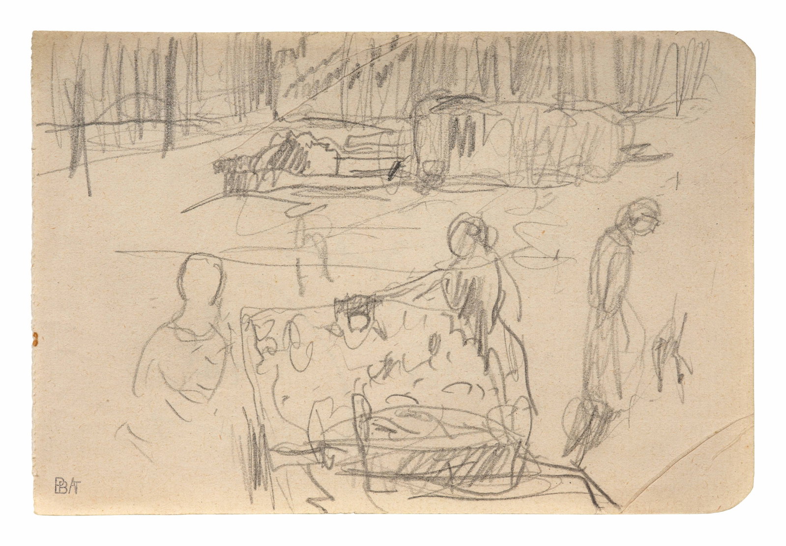 Pierre BONNARD: Pierre BONNARD Marchande, piazza del popolo, Rome - 1921 Crayon sur papier Cachets du monogramme et de la collection Antoine Terrasse en bas à gauche "PB" (Lugt L.3887), "AT" 10.4 x 15.6 cm