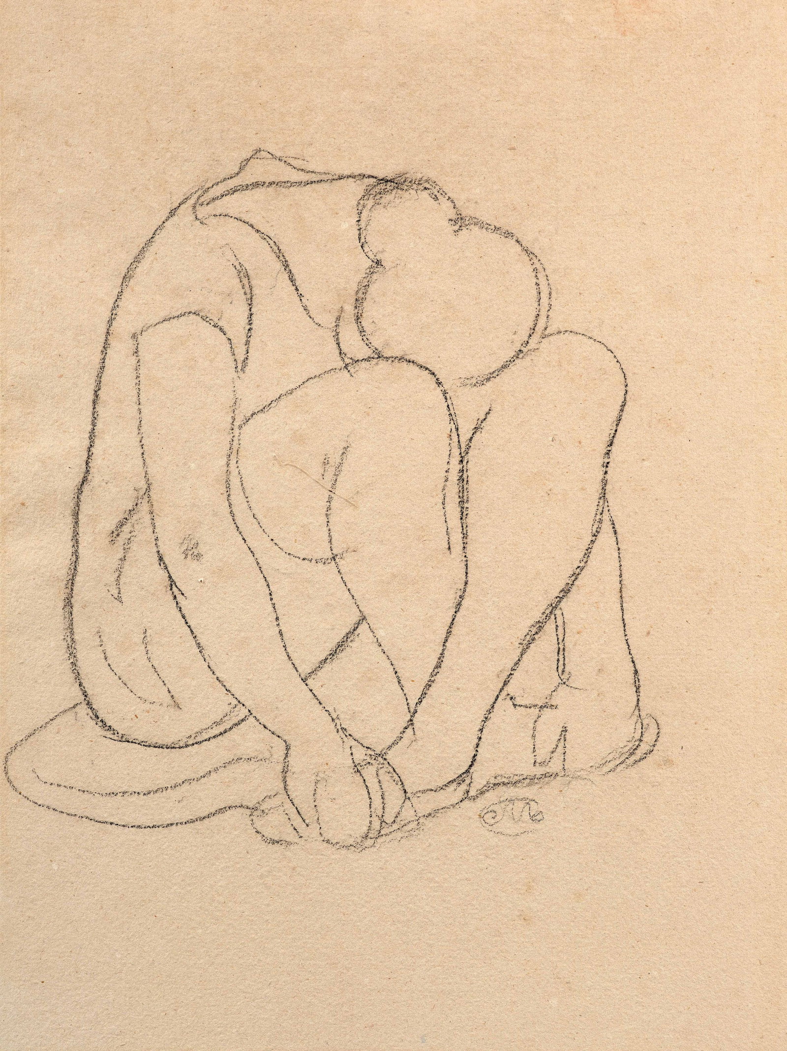 Aristide MAILLOL: Aristide MAILLOL Femme accroupie Crayon sur papier Signé du monogramme en bas à droite "M" 32 x 24 cm Provenance : Collection Gérard Oury, Paris Succession Michèle Morgan, Paris