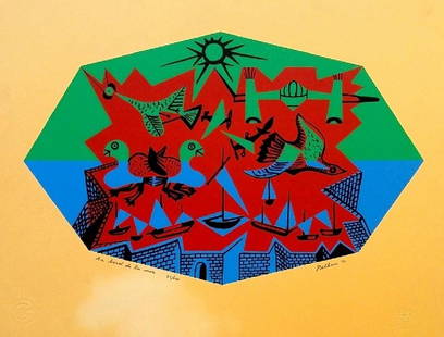 Alfred PELLAN (Canadian, 1906-1988): Au Bord de la Mer", 1972, Lithograph, 51 x 66 cm, Signed, dated, titled & numbered "23/100