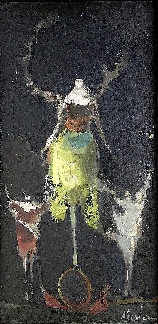 Alfred Aberdam (French - Polish, 1894-1963): Ballerinas, 1960, Oil on canvas, 80 x 40 cm, Signed and dated. The painting was on display in Aberdam's retrospective exhibition held in the Geneva Petit Palais, 1970 (A label is attched on verso)