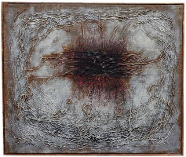 Hanna Eshel (American - Israeli - French, born: Untitled, Paris, 1965, Mixed-media & collage on canvas, 45 x 56 cm, Signed on recto, Signed and dated on verso