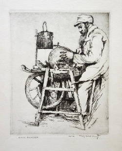 William Meyerowitz (American - Russian, 1887-1981): "Knife grinder", Etching, 21 x 16 / 30 x 24 cm, Hand-signed and titled, signed in the plate as well
