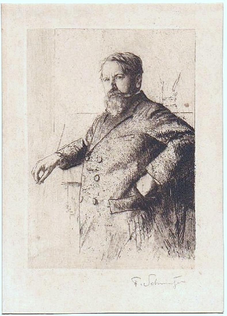 Ferdinand Schmutzer (Austrian, 1870-1928): Portrait of Arthur Schnitzler (1862 -1931, an Austrian author and dramatist), Etching, 9 x 7 / 25 x 20 cm, Hand-signed