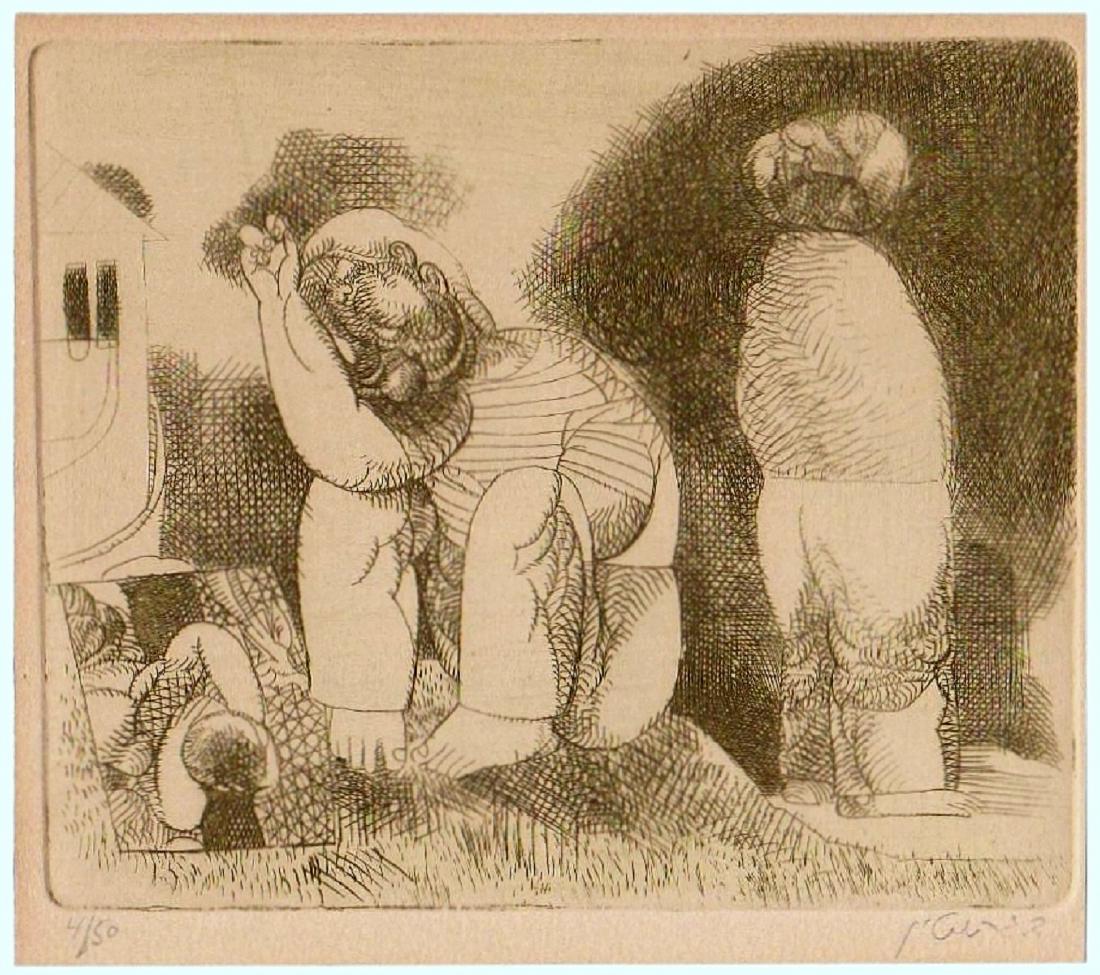 David Gerstein (Israeli, born 1944): Figures, Etching, 14 x 15 cm, Signed and numbered "4/50"