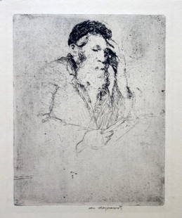 William Meyerowitz (American - Russian, 1887 – 1981): A rabbi praying, Etching, 21 x 17 / 23 x 20 cm, Hand-signed, signed in the pate as well