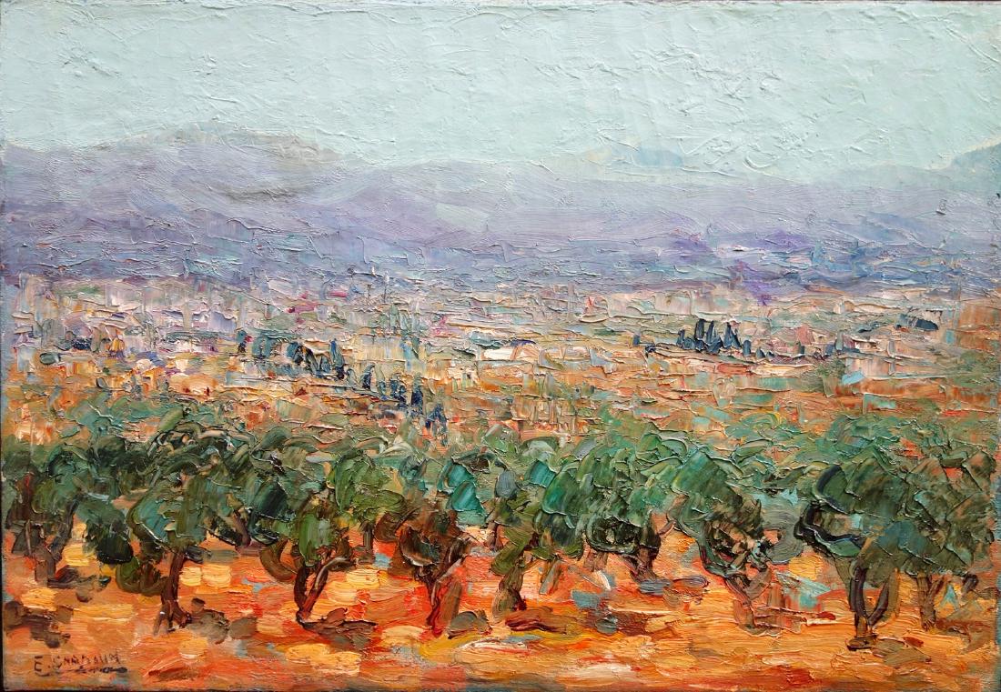 Emile Saadoun (French - Israeli, the 20th century): Olive grove in the Galilee, Oil on canvas, 50 x 73 cm, Signed