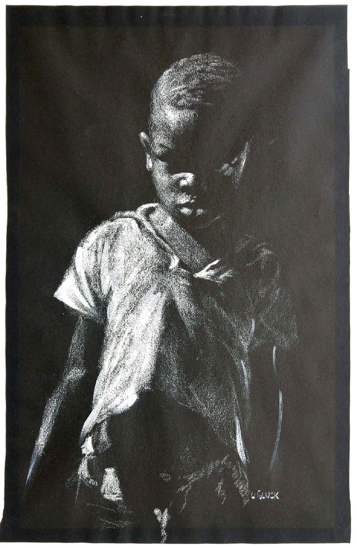Leo Gluck (American, the 20th century): An African American boy, Pastels on paper, 47 x 30 cm, Signed
