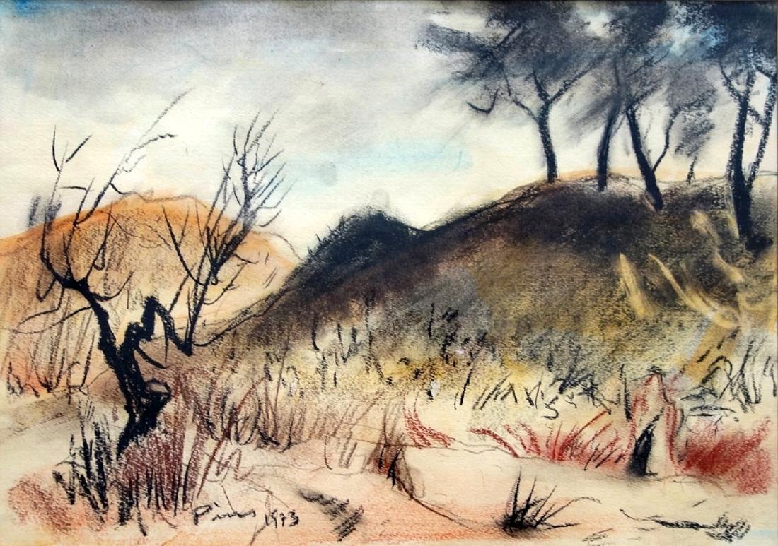 Jacob Pins (Israeli - German, 1917-2005): Landscape, 1973, Pastels on paper, 34 x 48 cm, Signed and dated