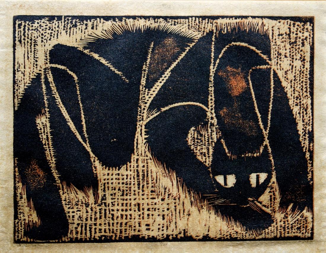 Edwin Salomon (Israeli - Romanian, 1935-2015): Black panther, Woodcut, 34 x 43 cm, Hand-signed and numbered "5/25"