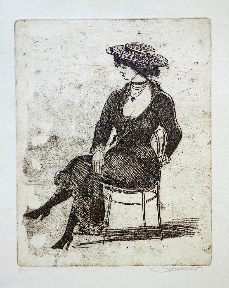 David Schneuer (Israeli - German, 1905-1988): Seated woman, Etching, 30 x 24 / 49 x 32 cm, Signed and approved "A.P."