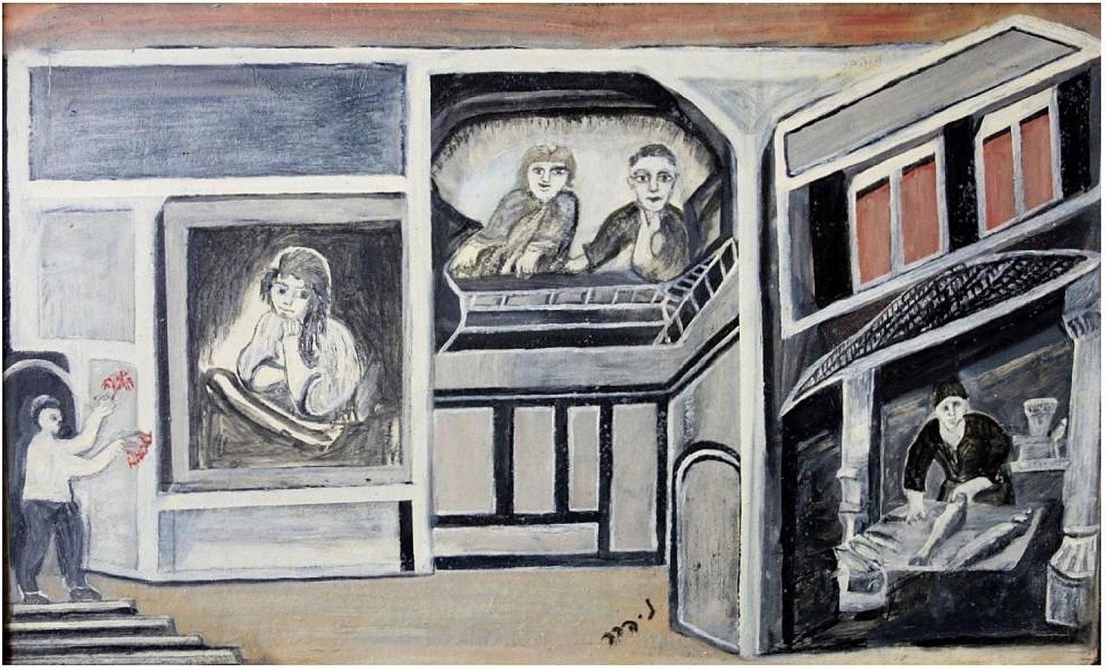 Nathan Heber (Israeli - Polish, 1902-1975): Daily scene in the neighborhood, Oil on wood, 32 x 53 cm, Signed
