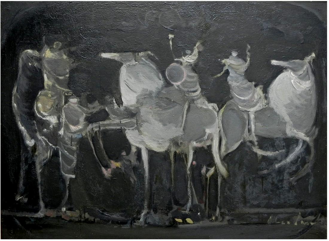 Alfred Aberdam (French - Polish - Ukrainian, 1894-1963): Riders on horses, 1957, Oil on wood, 60 x 80 cm, Signed on recto, Signed and dated on verso as well