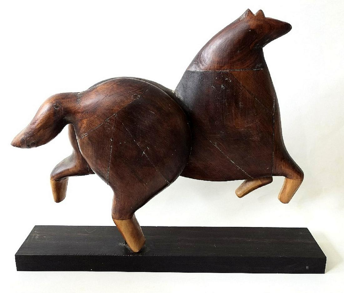 Jose Maria Gorris (Spanish, 1937-1999): The ELEAFAR Horse, 1992. RARE! Guaytecas cypress wood and ebony sculpture, Height: 25 cm / Width including base: 32 cm, Signed, dated, dedicated and numbered "126/126". Eleafar is the horse that Paco