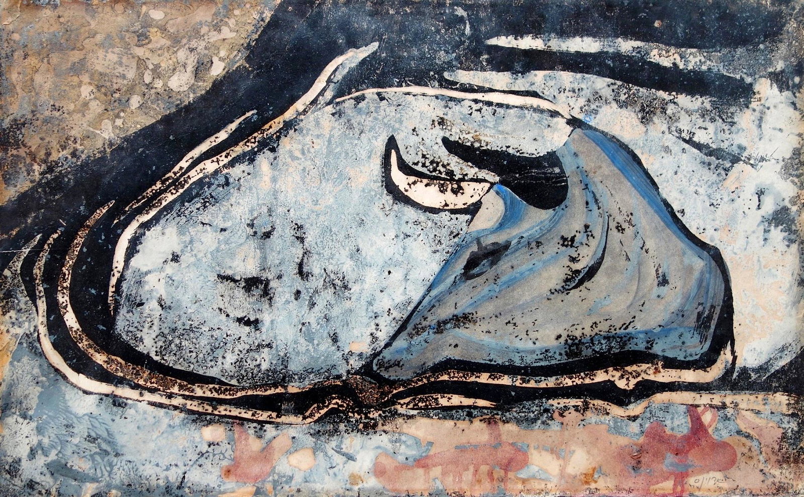 Edwin Salomon (Israeli - Romanian, 1935-2015): Bull, Gouache on paper, 43 x 70 cm, Signed