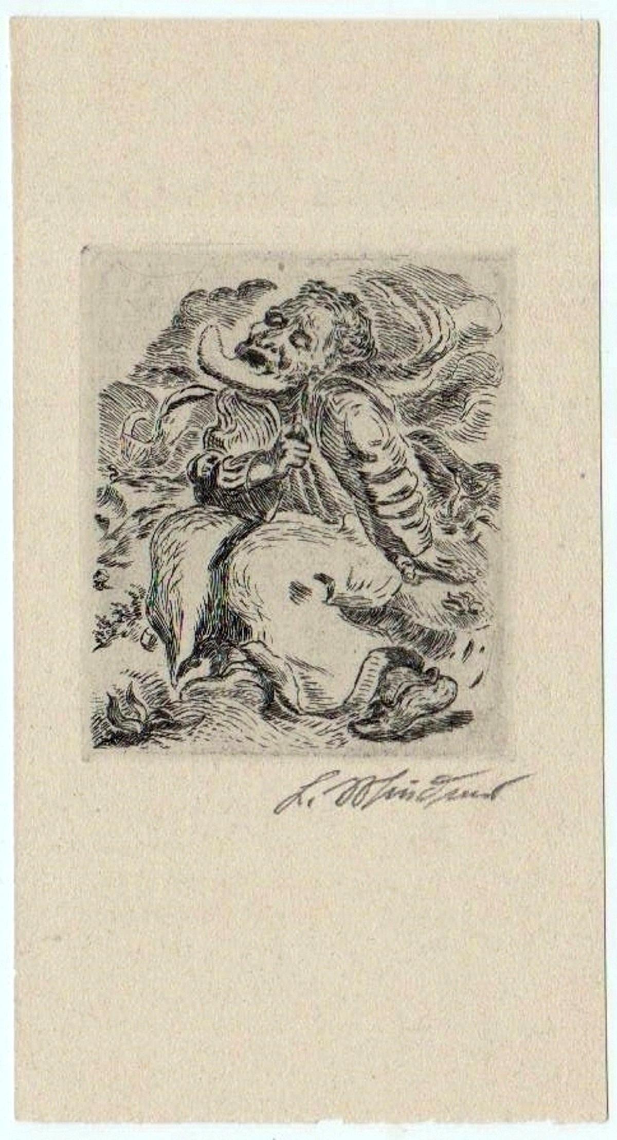 Ludwig Meidner (German, 1884-1966): Prophecy, 1920s, Etching, 14 x 8 cm, Hand-signed. RARE!
