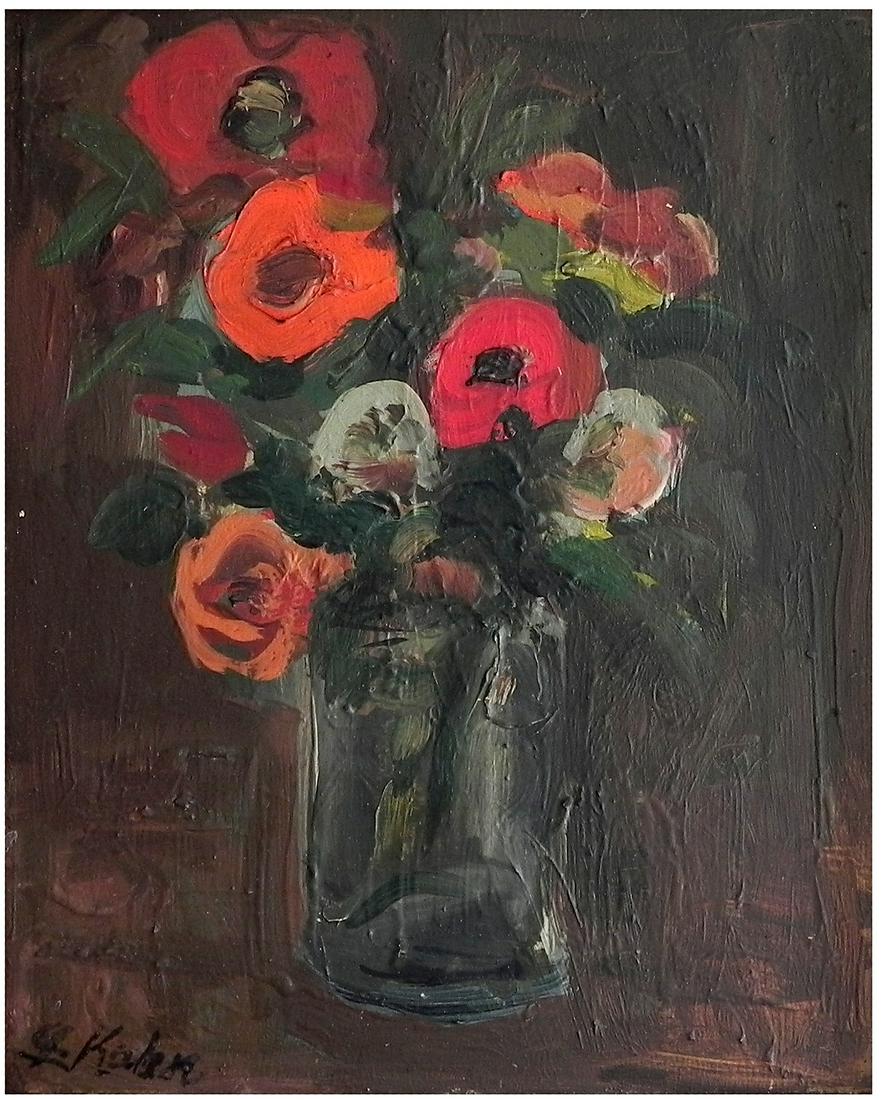 Leo Kahn (Israeli - German, 1894-1983): Flower vase, Oil on wood, 27 x 22 cm, Signed