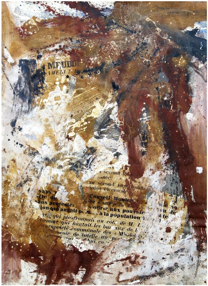 Jorge Perez Castaño (Cuban - French, 1932-2009): Untitled, 1960, Mixed media & collage on paper, 77 x 56 cm, Hand-signed and dated, marked "Paris"