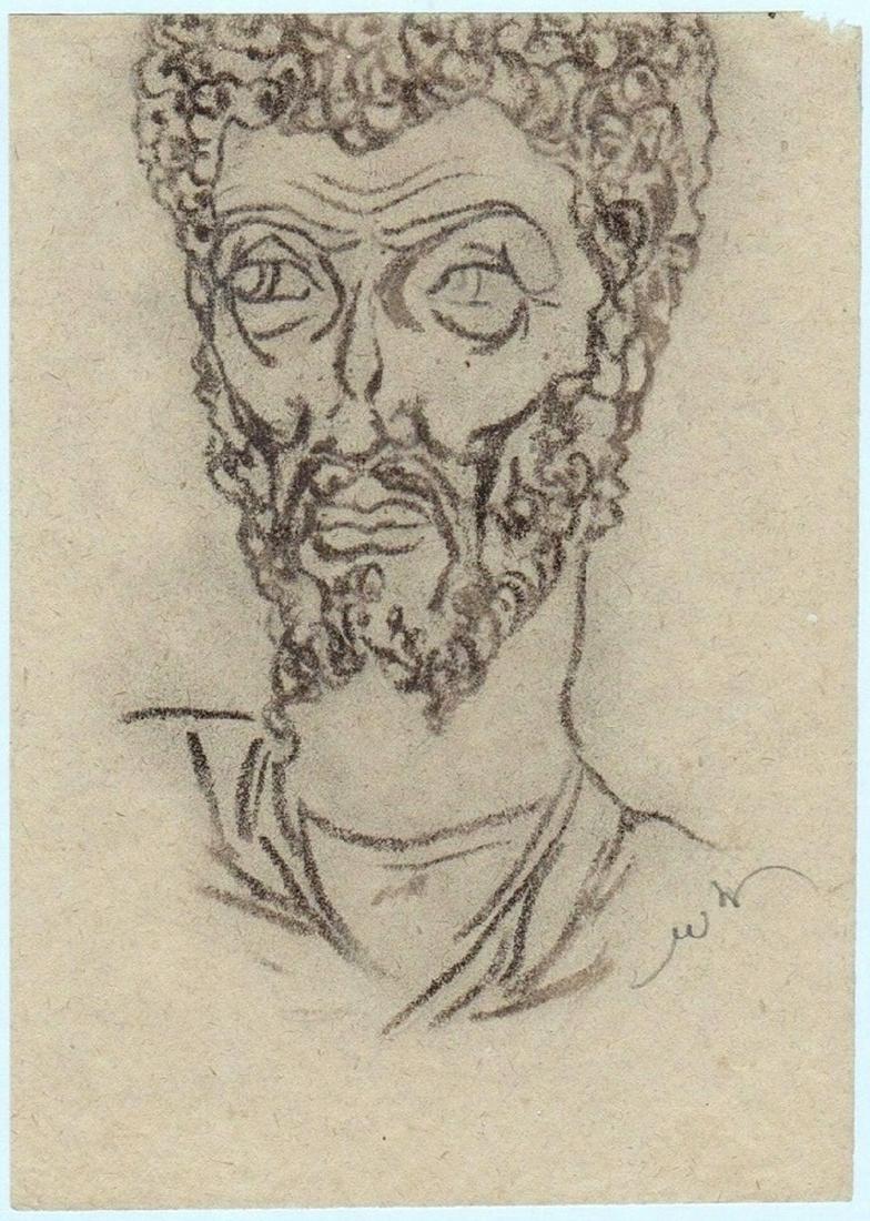 Wolf Kibel (South African - Polish, 1903-1938): Portrait of Marcus Aurelius (Roman emperor from 161 to 180 AD), Graphite on paper, 24 x 17 cm, Signed