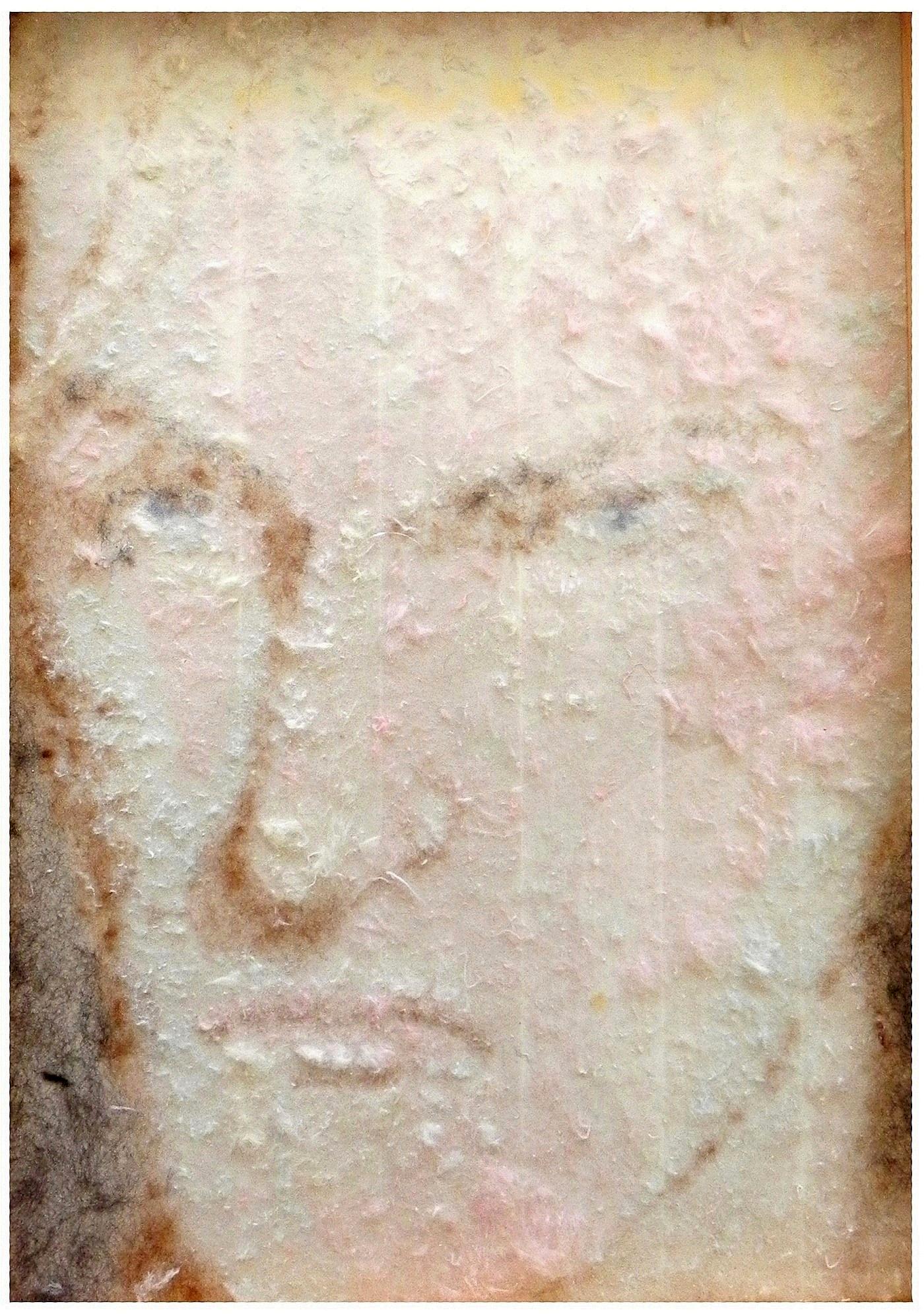 Gal Weinstein (Israeli, b. 1970): Blue-eyed man portrait, 2001, Mixed media on canvas, 48 x 33 cm, Signed and dated on verso