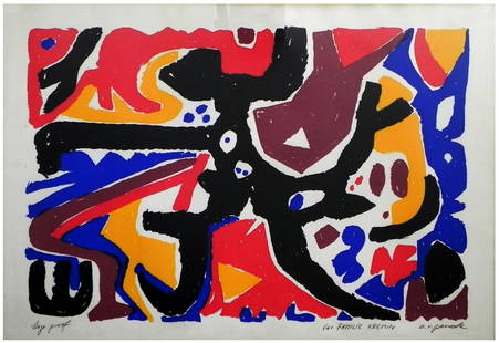 A.R. Penck (German, 1939-2017): A figure dancing, Lithograph, 75 x 106 cm, Hand-signed, dedicated and approved "A.P."
