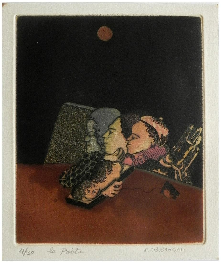 Elie Abrahami (Israeli - American - Iranian, b. 1941): Le Poete", Aquatint, 19 x 16 cm, Hand-signed, titled and numbered "4/30