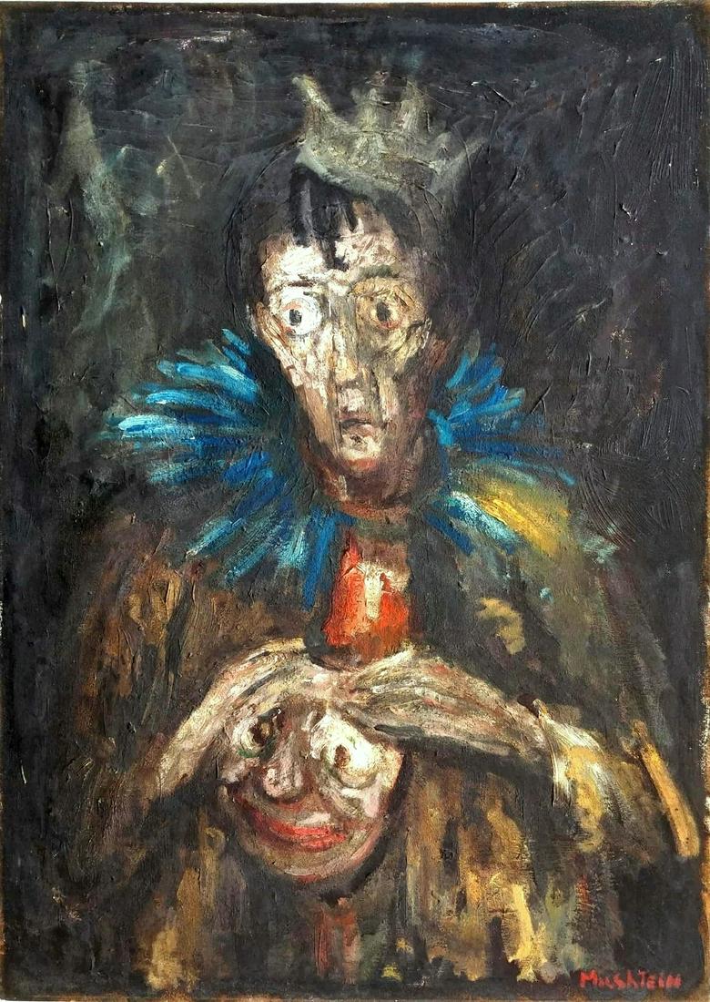 Zwy Milshtein (French - Israeli, 1934-2020): Harlequin, Oil on masonite, 92 x 65 cm, Signed
