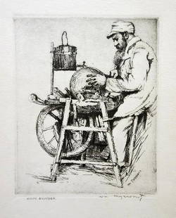 William Meyerowitz (American - Russian, 1887-1981): "Knife grinder", Etching, 21 x 16 / 30 x 24 cm, Hand-signed and titled, signed in the plate as well