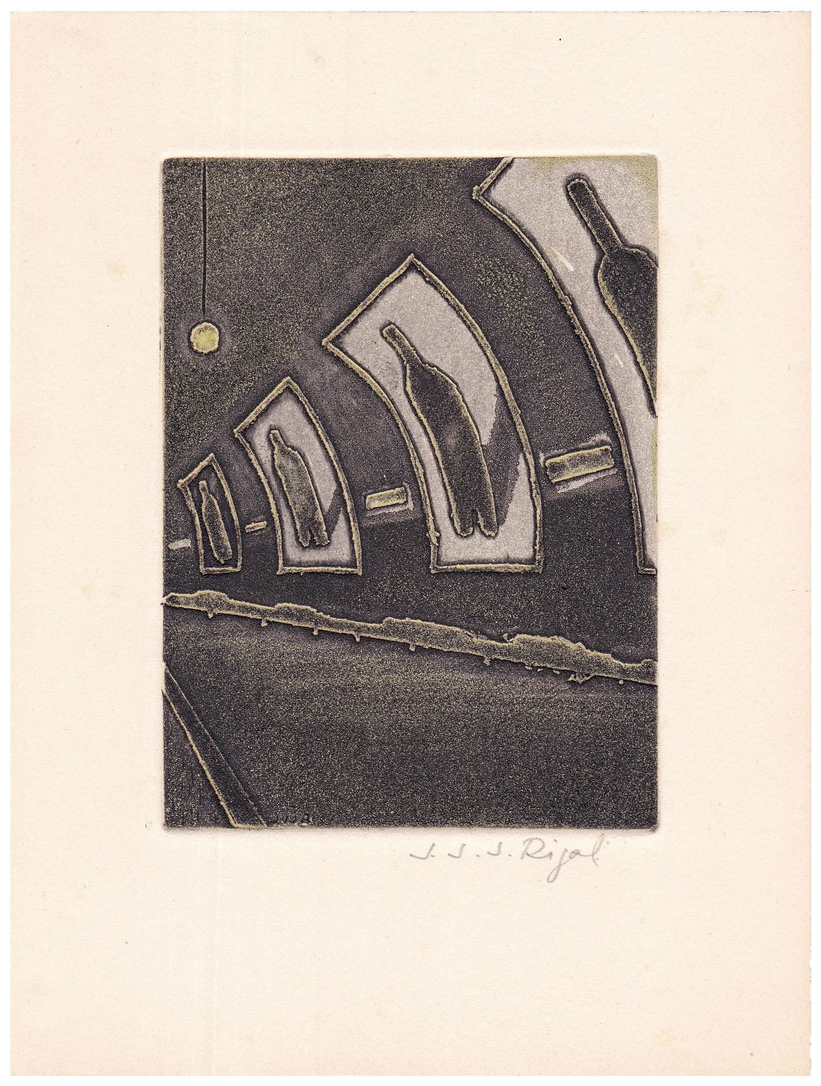 Jacques Jean Joachim Rigal (French, 1926-1997): Subway train, Aquatint, Plate: 12 x 9 cm / Sheet: 19 x 14 cm, Hand-signed