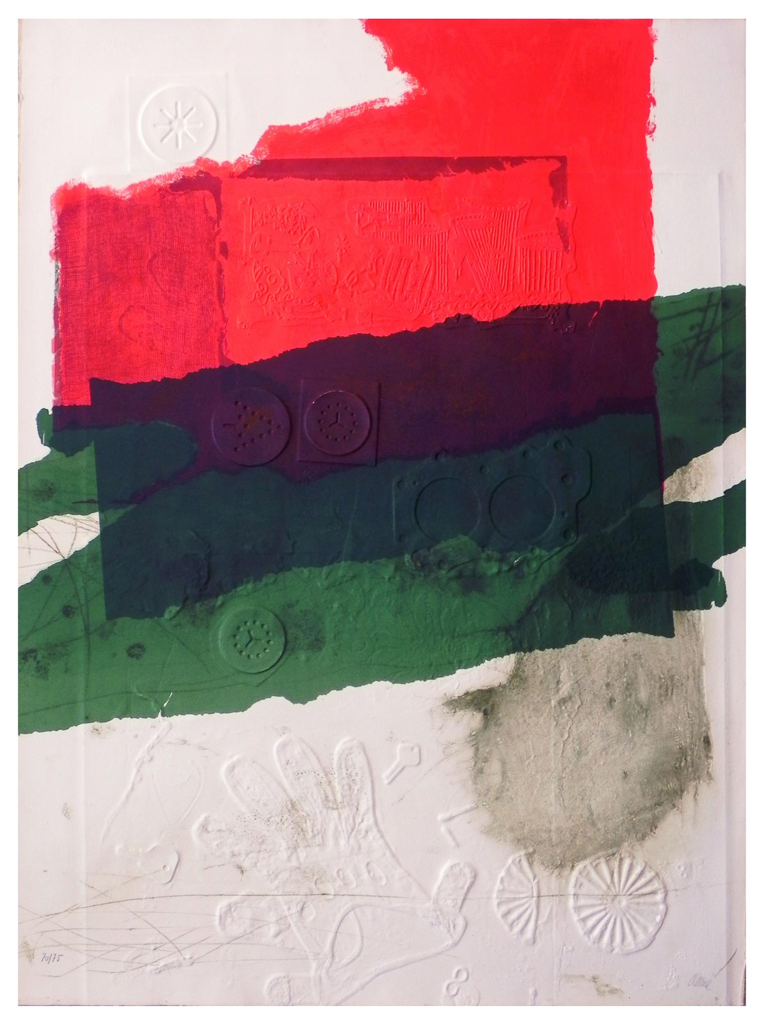 Antoni ClavÃ© (Spanish - French, 1913-2005): Composition, Carborundum print, 76 x 56 cm, Hand-signed and numbered "70/75"