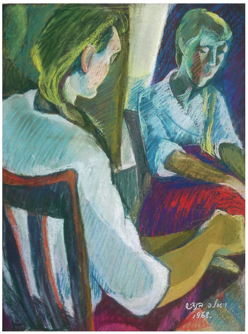 Viola Bindish (Wilhelm) (Hungarian - Israeli, 1918-2008): Two girls, 1968, Pastel on paper, 62 x 48 cm, Signed and dated. Provenance: the artist's estate.