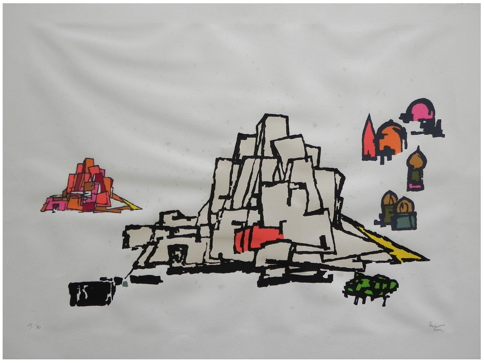 Mathias Goeritz (German - Mexican, 1915 - 1990: Structure of the Shaltiel Community Center, Jerusalem, Screen print, 56 x 76 cm, Hand-signed and numbered "51/70"