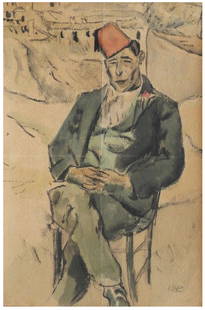 Iosif Iser (Iosif Isidor Rubinsohn) (Romanian, 1881-1958): Seated man, Watercolor on paper, 25 x 35 cm, Signed