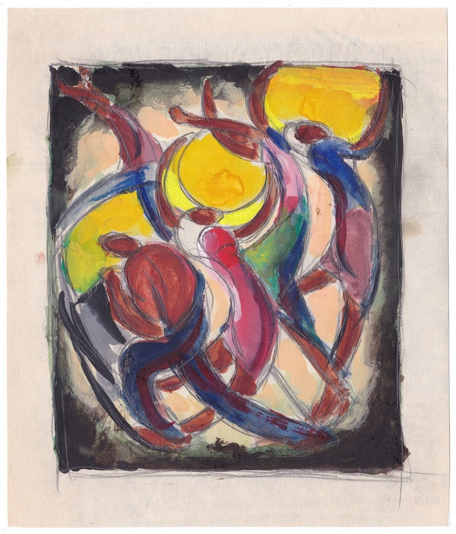 Moshe Matus (Matusovski) (Israeli - American, 1908-1958): A dance, Watercolor on paper (matted), 17 x 14 cm, Unsigned (COA will be issued by Yair Art Gallery, Tel Aviv)