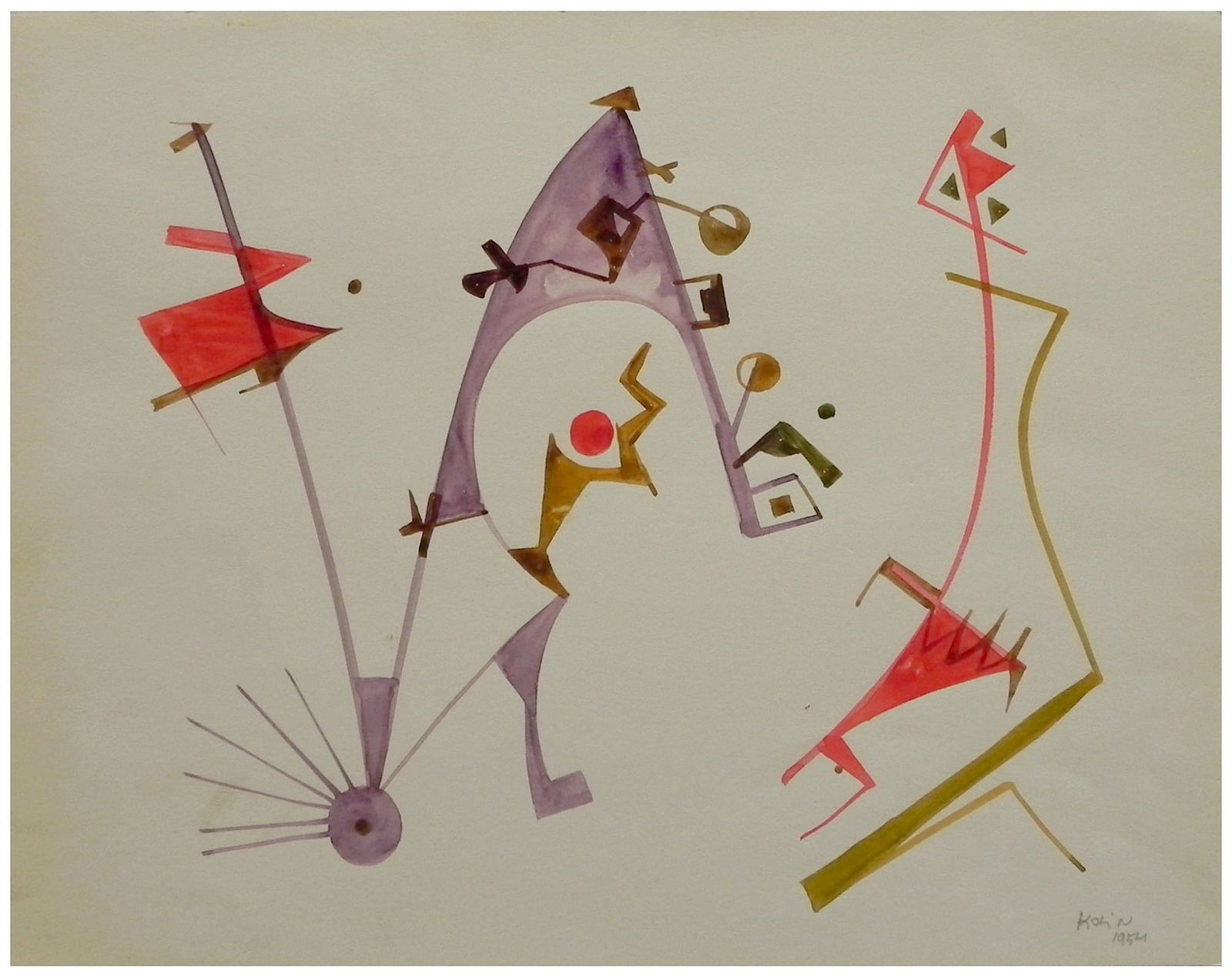 Sacha Kolin (American - Austrian - French, 1911-1981): Abstract composition, 1954, Watercolor on paper, 28 x 35 cm, Signed and dated in pencil