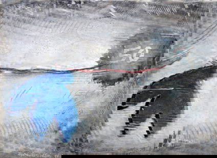 Zigi Ben Haim (Israeli - American, b. 1945): Blue sea water, 1998, Mixed media on tin, 21 x 28 cm, Signed and dated