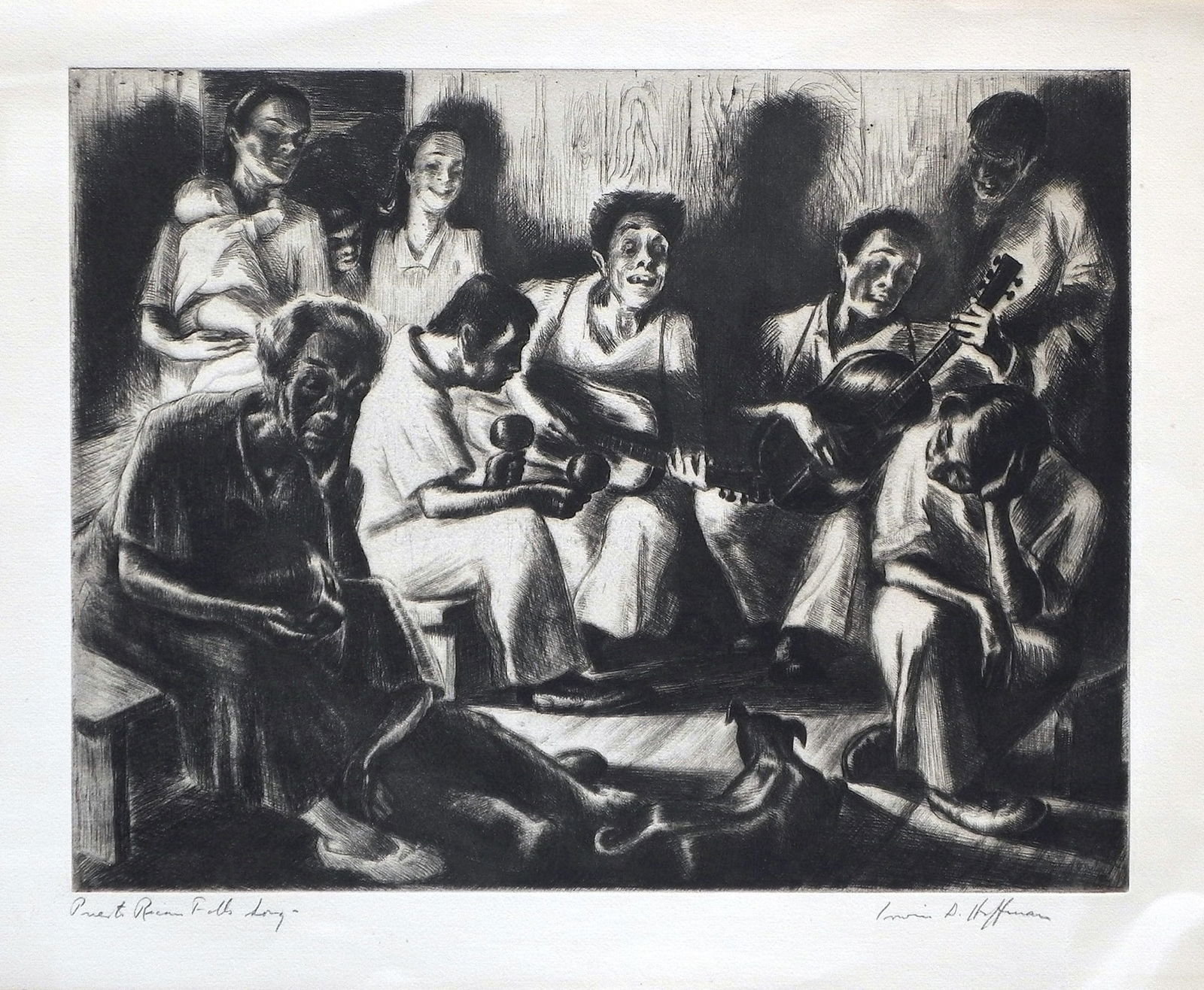 Irwin D. Hoffman (American, 1901-1989): "Puerto Rican Folk Song", 1938, Etching, Plate: 27 x 35 cm / Sheet: 35 x 41 cm, Hand-signed and titled